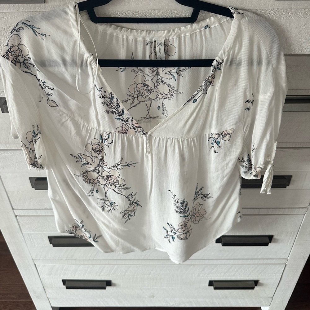 Gentle Fawn White Floral Peasant Blouse with Pink & Blue Accents